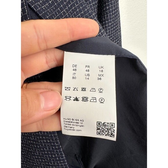 Boss Hugo Boss Women's Jutall Wool Jacket Snap Button Navy Blue Grid Size 14 - Picture 6 of 11